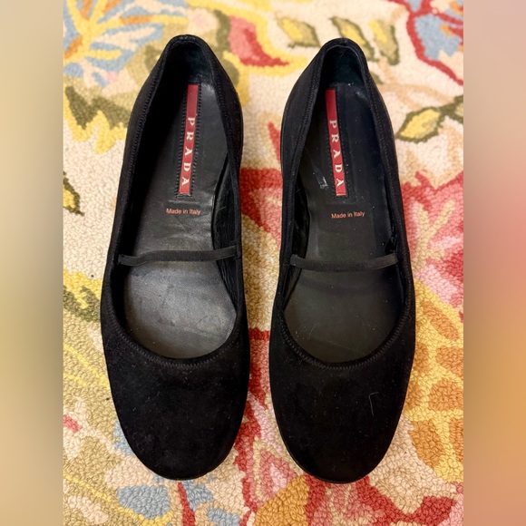 Prada Shoes - PRADA Vintage Balletcore Black Suede Mary Jane Ballerina Flats - Size 37/7